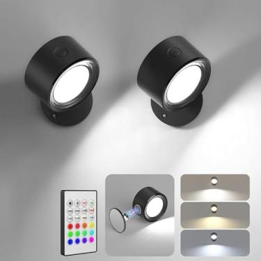 Imagem de Naroote Luzes LED Montadas na Parede 2 Unidades Com Controle Remoto, Lâmpada de Arandelas de Parede 1200mAh Recarregável 2 Temperaturas de Cor Magnética Rotação (unidades)