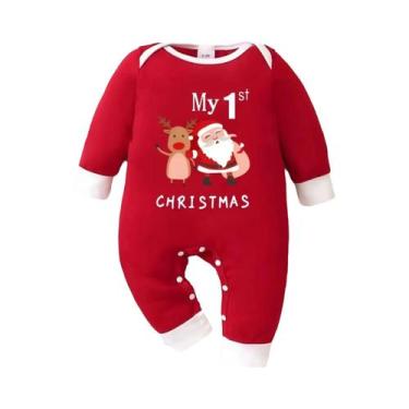 Imagem de Macacão De Natal Para Bebê Recém-Nascido Com Chapéu, Gola Redonda, Rou