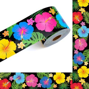 Imagem de Humyoun Bordas noturnas tropicais de 1,8 m com borda de hibisco para sala de aula, flores do Havaí, recortes recortados, quadro de avisos, decoração de quadro de avisos para escola, casa, parede
