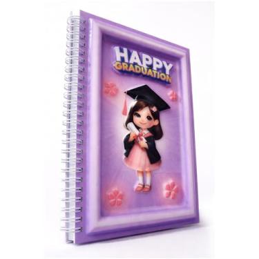 Imagem de omatek smart technologies Caderno espiral com capa brilhante 3D A5 – Caderno de capa dura fofo com 80 folhas – Caderno escolar para crianças, meninas e meninos – Feliz formatura