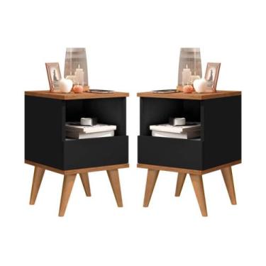 Imagem de Kit 2 Mesas de Cabeceira 1 gaveta Pés Palito de madeira Felipe Cores -