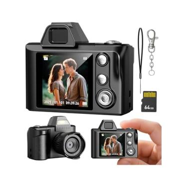 Imagem de Mini câmera digital, mini chaveiro, tela HD 1080p de 1,3 polegadas, minúscula, portátil, retro, com cartão SD de 64 GB, para adolescentes, adultos iniciantes