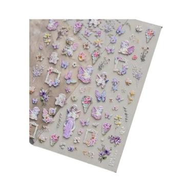 Imagem de Adesivo De Unha Floral Preto E Branco Semi-Transparente Com Flores Em 