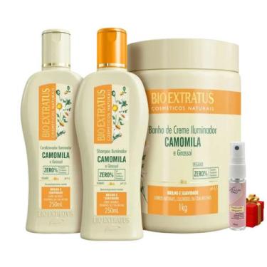 Imagem de Kit Camomila 1 Shampoo 1 Condicionador 1 Banho 1kg Bio Extratus + Pres
