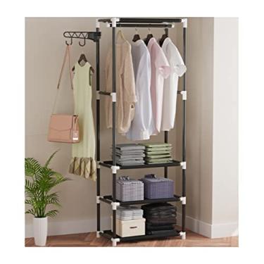 Imagem de SLGGPJBU Cabideiro de chão com economia de espaço, suporte simples para quarto, sapateira, fácil de montar, prateleira de armazenamento para roupas, chapéus, sapatos, entrada, suporte de roupas