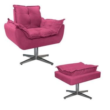 Imagem de Kit Poltrona e Puff Opala Base Giratória de Metal Sintético Pink - Doc