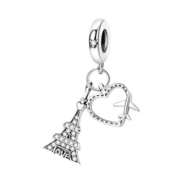 Imagem de Pingente De Maleta De Viagem Em Forma De Avião Azul E Prata, Contas DI