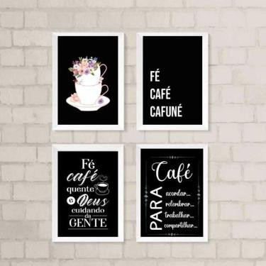 Imagem de Kit 4 Quadros Cantinho do Café Preto 24x18cm - Vidro