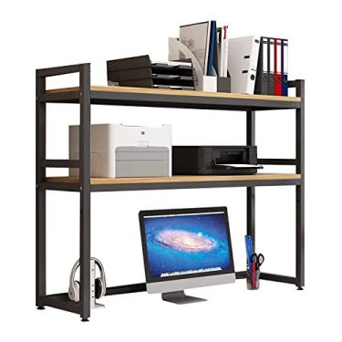 Imagem de Estante de mesa para mesa de computador - suporte de impressora ajustável de 2 níveis, estante de madeira para mesa, prateleira organizadora de rack de armazenamento aberto, para dormitório