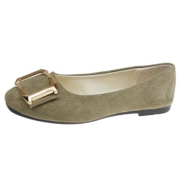 Imagem de Tênis feminino casual cor doce com fivela decorativa e bico quadrado tamanho grande para trabalho e dia a dia, Verde menta, 34