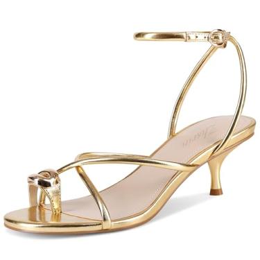 Imagem de zhsrin Sandálias femininas de salto alto com tira no tornozelo, bico aberto, casamento, festa, verão, sapatos, Dourado, 37