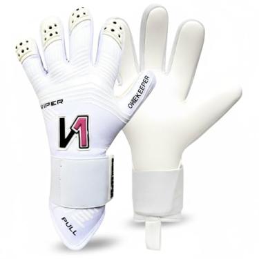 Imagem de ONEKEEPER Luva de goleiro de nível profissional Viper White para crianças, jovens e adultos | Luvas de goleiro de futebol GK | látex de contato de 3,5 mm | Corte negativo | Alça removível (branca, 11)