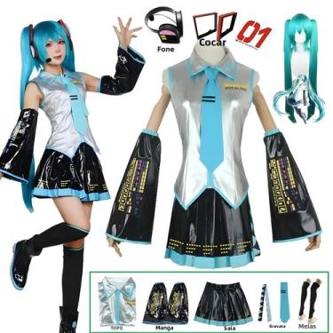 Imagem de Cosplay Miku: Conjunto Completo de Couro Prateado - Vestido de Marinhe