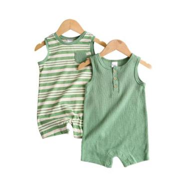 Imagem de Conjunto De Macacões E Chapéu De Verão Para Bebê Menino 3 Peças Em Alg