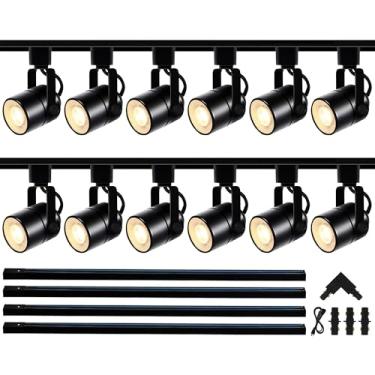 Imagem de Bravsekai Kit De Cabeças De Iluminação De Trilho Led, Cabeças De Luzes De Trilho Gu10 Reguláveis De 12 Luzes Com Trilhos De Luz Tipo H De 14,76 Pés, Holofote De Teto Branco Quente 3000K, Lâmpadas L