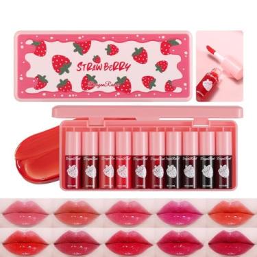 Imagem de MYUANGO 10 cores de tonalidade labial, coloração colorida para lábios, hidratante labial, batom líquido, maquiagem, brilho labial de longa duração (morango)