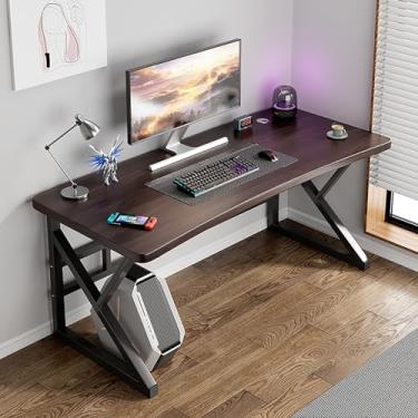 Imagem de Mesa de computador industrial de madeira e metal, mesa de escrita moderna para escritório em casa, estação de trabalho executiva simples, mesa elegante para quarto e estudo