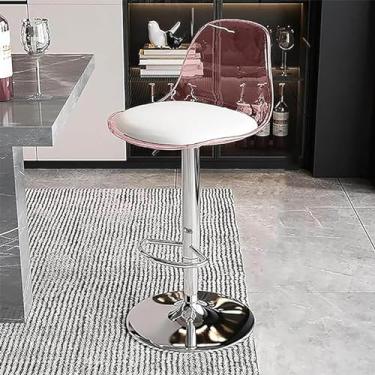 Imagem de Banquetas giratórias de acrílico ajustáveis em altura com encosto transparente – Cadeiras modernas de bar de cozinha com estofamento de couro sintético e apoio para os pés para sala de jantar, pub