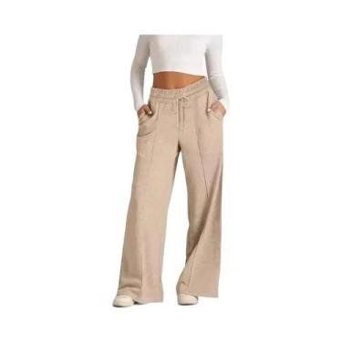 Imagem de Calças Casuais Femininas De Perna Larga Com Cordão Na Cintura, Cor Sól