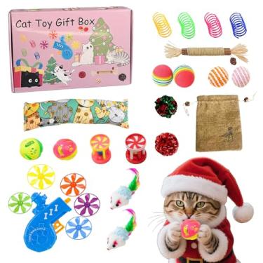 Imagem de Brinquedo automático para gatos, conjunto interativo de boneca de pelúcia com tema natalino para gatinho, kit de brinquedos de mastigar gatinho resistente a mordidas para gatos pequenos, médios e