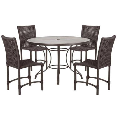 Imagem de 4 Cadeiras Corda Náutica E Mesa Tampo 1,00m Ripado Alumínio Marrom