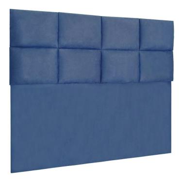 Imagem de Cabeceira Modulada Casal 1,40m Lorena Suede Azul Marinho
