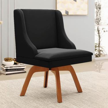 Imagem de Cadeira Estofada Para Sala De Jantar Base Giratória De Madeira Lia Veludo Preto - Ibiza