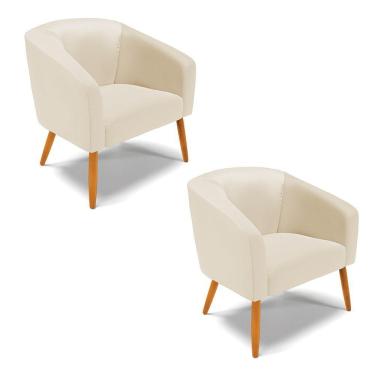 Imagem de Kit 02 Poltronas Corino Pés Palito Castanho Bege