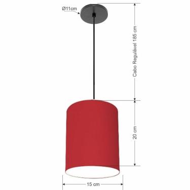 Imagem de Lustre Luminária Pendente Vivare Free Lux Pe-4103pr Cúpula Em Tecido 15x20cm Bordo Canopla Preta E Fio Preto