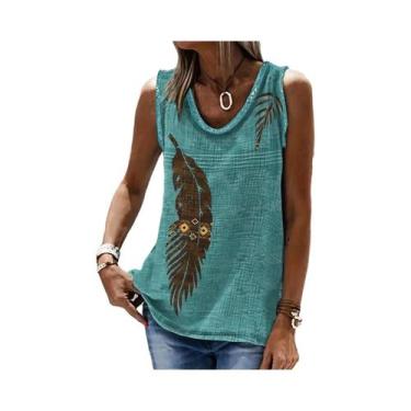 Imagem de Camiseta Feminina Retrô Estampada Casual Sem Mangas, Estilo Solto Étni