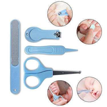 Imagem de Kit Higiene Bebê Azul Cortador de Unhas Tesoura Pinça Lixa Enxoval Inf