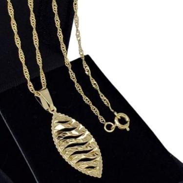 Imagem de Colar Com Pingente Navete Diamantado Banho De Ouro 18k 3308A - Trs Chi