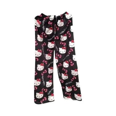 Imagem de Calças De Pijama Femininas Grossas De Fleece Hello Kitty Com Elástico 