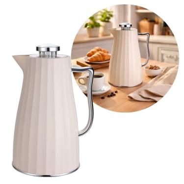 Imagem de Garrafa Térmica Kiara 1 Litro Creme e Prata Design Classic Luxo - Tuut