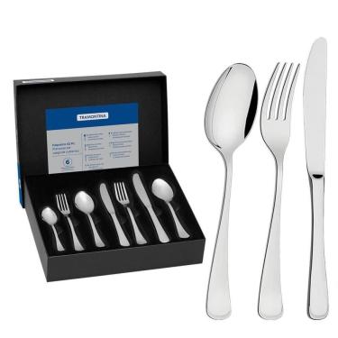 Imagem de Faqueiro Tramontina Mônaco Aço Inox Com Facas De Mesa Forjadas Acabamento Brilho 42 Peças 66917180