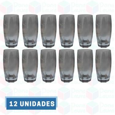 Imagem de 12 Copo de Vidro Cinza 370ML Suco Água Drinks Bebidas Buffet - PRATICA