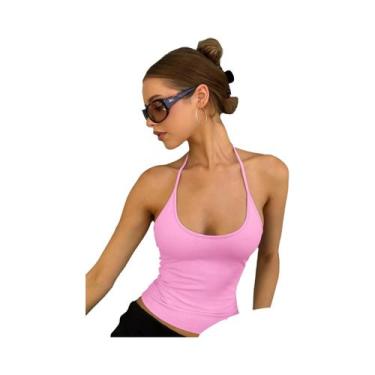 Imagem de Top Feminino Halter Sem Costas Com Amarração, Justo Ao Corpo, Curto, E
