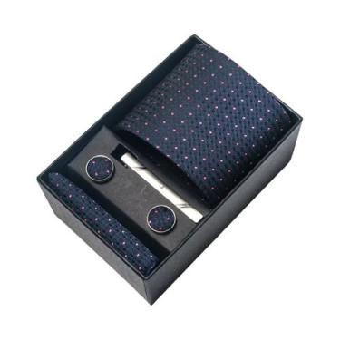Imagem de Conjunto De Gravata E Abotoaduras Azuis Paisley Para Homens, Acessório