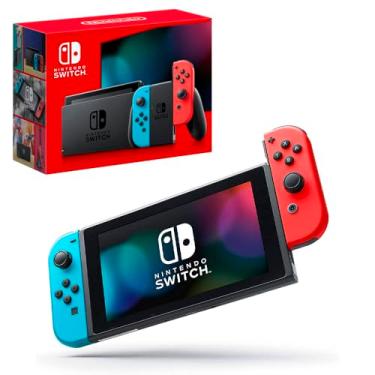 Imagem de Nintendo, Console, Nintendo Switch, Nacional, V2, Portátil e Doméstico, Bateria de até 9 Horas, Inclui Joy-Con com Suporte e Alças, 1 ano de Garantia, Azul Neon e Vermelho Neon