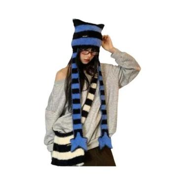 Imagem de Cachecol Feminino Listrado De Pelúcia Fino E Estreito Estilo Coreano D