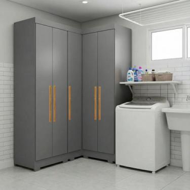 Imagem de Armário Multiuso para Lavanderia Modulado 5 Portas com Pés Ônix Aurora