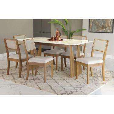 Imagem de Sala Jantar Mesa Mila Premium Madeira Maciça c/ Tampo Madeirado c/ Vid