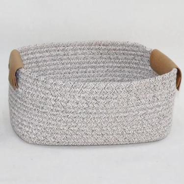 Imagem de Cesto Organizador Multiuso Algodão Corda P 26cm Alça em Couro Decoraçã
