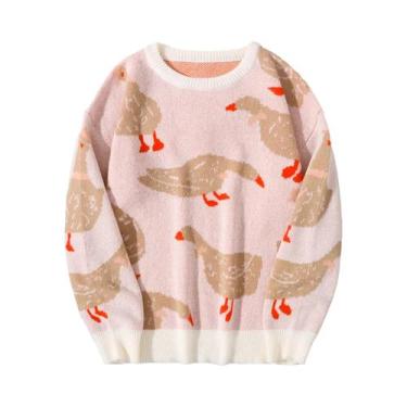 Imagem de Suéter Masculino De Tricô Com Gola Redonda E Estampa Jacquard De Pato 