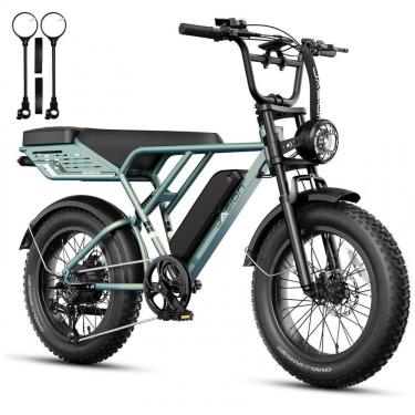 Imagem de Bicicleta elétrica Jasion RetroVolt Pro verde menta, pneus 20x4, motor 750W pico 3000W,...