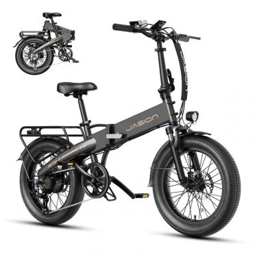 Imagem de Bicicleta Elétrica Dobrável Jasion EB6 Preta 1000W Motor Brushless Bateria Embutida Removível 48V 375Wh Pneus 20" Fat Tire 7 Marchas 110V