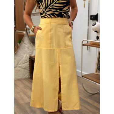 Imagem de Saia Feminina Midi Alfaiataria com Fenda e Bolsos Elegante Casual - Se