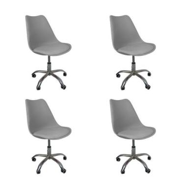 Imagem de Kit 4 Cadeiras Office Base Cromada Com Rodizio Giratória Saarinen Cinz