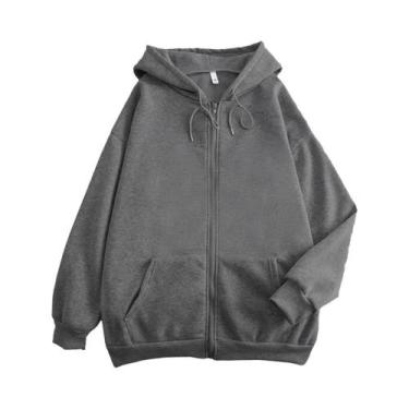 Imagem de Moletom Masculino Com Zíper, Cor Sólida, Manga Longa, Casual, Solto, E