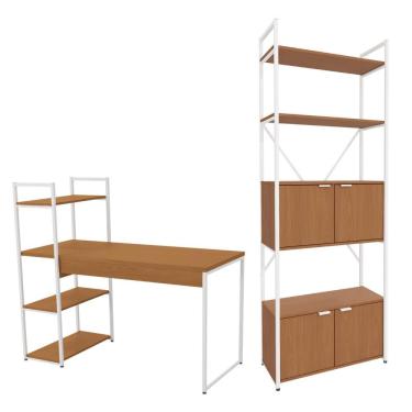 Imagem de Conjunto de Escritório LI010X18 Industrial 5 Prateleiras MDP e Aço Branco com Estante 4 Portas